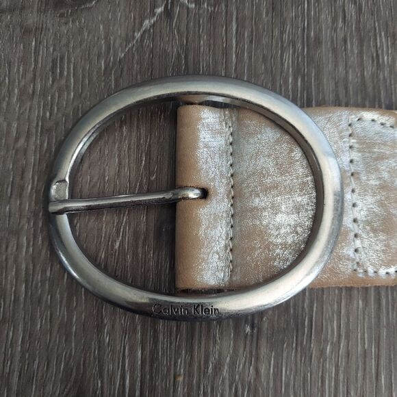 Calvin Klein Woven Tan Belt with Silver Buckle - Picture 4 of 7